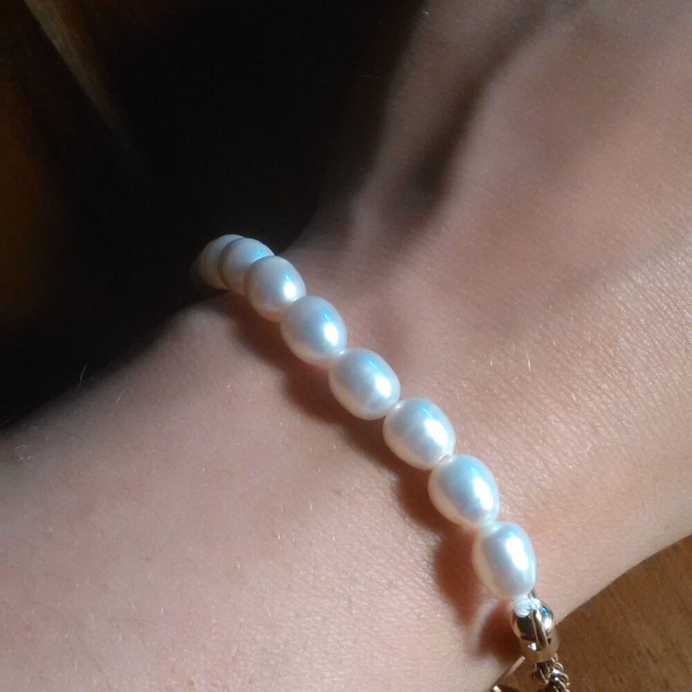 Freshwater White Pearl Stainless Steel Bracelet